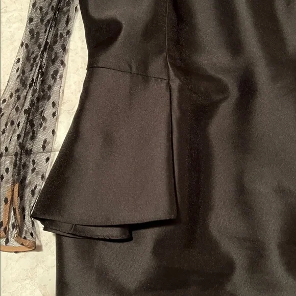 Carmen Marc Valvo Black Dress with Sheer Polka Dot Sleeves - Picture 4 of 6